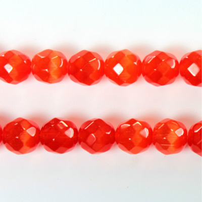 Fiber Optic Synthetic Cat's Eye Bead - Round Faceted 08MM CAT'S EYE ORANGE