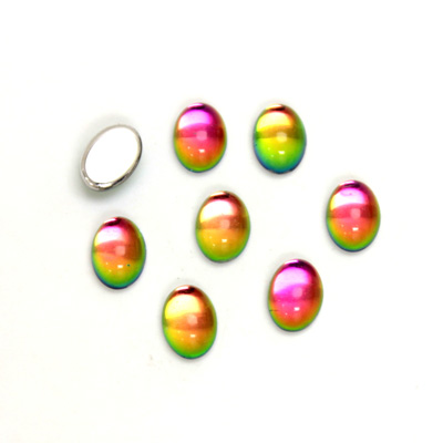 Glass Medium Dome Foiled Cabochon - Coated Oval 07x5MM IRIDIS