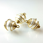Plastic Bead in Wire Cage with 1 Brass Loop - Pearl Round 12MM WHITE