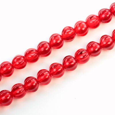 Czech Pressed Glass Bead - Melon Ribbed Round 7MM RUBY