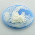 Plastic Cameo - Woman with Child Oval 40x30MM WHITE ON BLUE