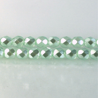 Czech Glass Pearl Faceted Fire Polish Bead - Round 06MM AQUA ON CRYSTAL 78432