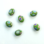 Glass Low Dome Buff Top Cabochon - Peacock Oval 08x6MM MATTE GREEN