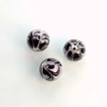 Glass Lampwork Bead - Smooth Round 10MM PATTERN BLACK CRYSTAL