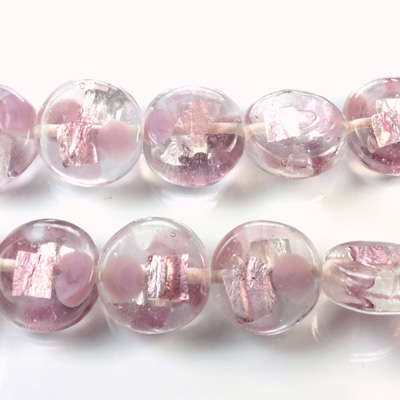 Glass Lampwork Bead - Round Disc 17MM CRYSTAL FOIL LAVENDER