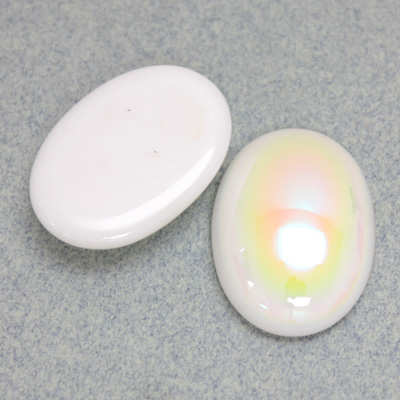 Glass Medium Dome Opaque Cabochon - Coated Oval 25x18MM CHALKWHITE AB