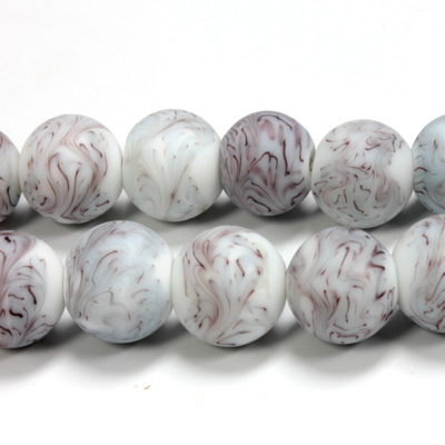 Glass Lampwork Bead - Smooth Round 14MM MATTE GRANITE MATRIX