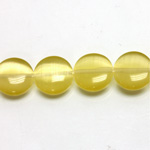 Fiber Optic Synthetic Cat's Eye Bead - Smooth Lentil Round 12MM CAT'S EYE YELLOW