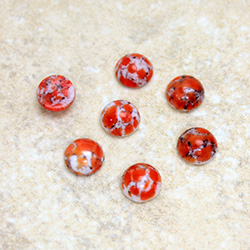 Glass Medium Dome Lampwork Cabochon - Round 07MM CORAL MATRIX (03298)