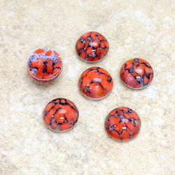 Glass Medium Dome Lampwork Cabochon - Round 09MM CORAL MATRIX (03298)