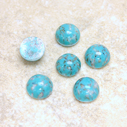 Glass Medium Dome Lampwork Cabochon - Round 09MM TURQUOISE MATRIX (03191)