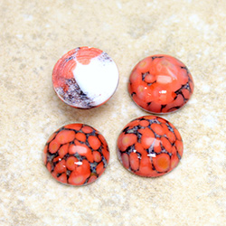 Glass Medium Dome Lampwork Cabochon - Round 13MM CORAL MATRIX (03298)