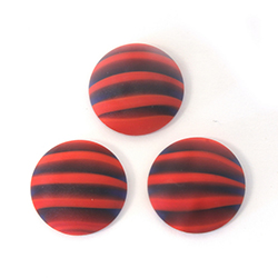 Glass Medium Dome Lampwork Cabochon - Round 20MM MATTED RED WITH STRIPESI (03438)