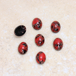 Glass Medium Dome Lampwork Cabochon - Oval 08x6MM RED MATRIX (03270)