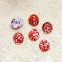 Glass Medium Dome Lampwork Cabochon - Oval 10x8MM CORAL MATRIX (03298)