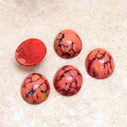 Glass Medium Dome Lampwork Cabochon - Oval 12x10MM CORAL MATRIX (03298)