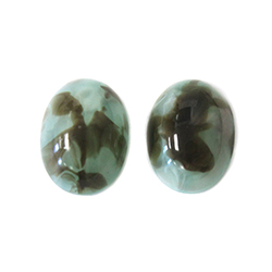 Glass Medium Dome Lampwork Cabochon - Oval 14x10MM MIXED GREEN AGATE (04382)