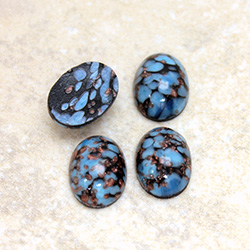 Glass Medium Dome Lampwork Cabochon - Oval 14x10MM BLUE MATRIX with AVENTURINE (03271)