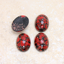 Glass Medium Dome Lampwork Cabochon - Oval 14x10MM RED MATRIX (03270)