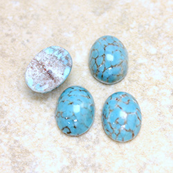 Glass Medium Dome Lampwork Cabochon - Oval 14x10MM TURQUOISE MATRIX (03191)