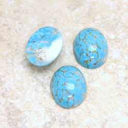 Glass Medium Dome Lampwork Cabochon - Oval 16x12MM TURQUOISE MATRIX (03191)