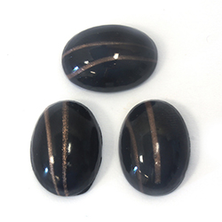 Glass Medium Dome Lampwork Cabochon - Oval 18x13MM JET WITH GOLDSTONE LINES