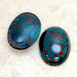 Glass Medium Dome Lampwork Cabochon - Oval 25x18MM BLOODSTONE MATRIX (00418)