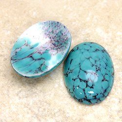 Glass Medium Dome Lampwork Cabochon - Oval 25x18MM BLUE TURQ MATRIX (04390)