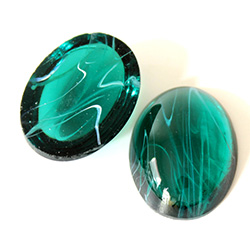 Glass Medium Dome Lampwork Cabochon - Oval 25x18MM FLAWED EMERALD