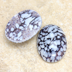 Glass Medium Dome Lampwork Cabochon - Oval 25x18MM WHITE GRANITE MATRIX (03995)