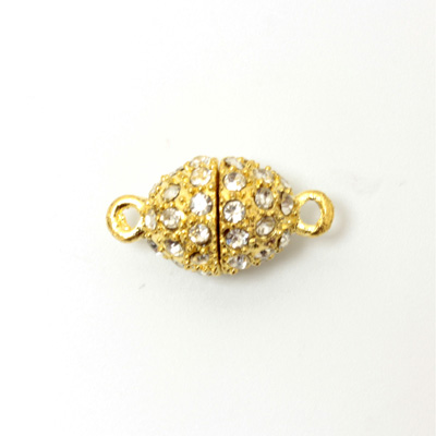 Magnetic Rhinestone Clasp - Oval 14x11MM CRYSTAL SATIN GOLD