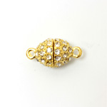 Magnetic Rhinestone Clasp - Oval 14x11MM CRYSTAL SATIN GOLD