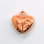 Metalized Plastic Pendant- Engraved Heart 18MM COPPER