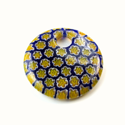 Glass Millefiori Pendant - Round Hoop 32MM BLUE YELLOW (25)