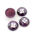 Glass Medium Dome Lampwork Cabochon - Round 13MM WHITE ON AMETHYST (00569)