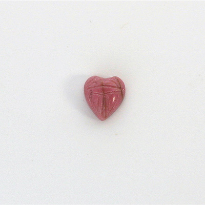 Gemstone Flat Back Carved Scarab - Heart 09x8MM RHODONITE