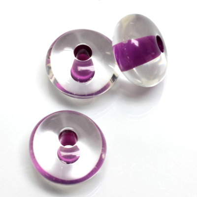 Plastic Bead - Color Lined Smooth Flat Round 12x20MM CRYSTAL PURPLE LINE