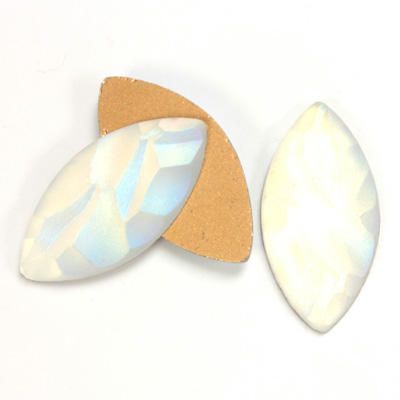 Glass Nugget Top Foiled Cabochon - Navette 27x13MM MATTE CRYSTAL AB