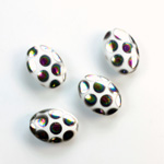 Pressed Glass Peacock Bead - Oval 14x10MM SHINY WHITE