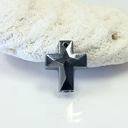 German Glass Faceted Pendants - Cross 13x11MM HEMATITE Coated