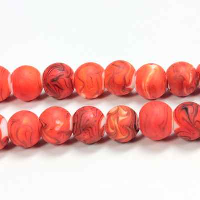 Glass Lampwork Bead - Smooth Round 10MM MATTE CORAL MATRIX