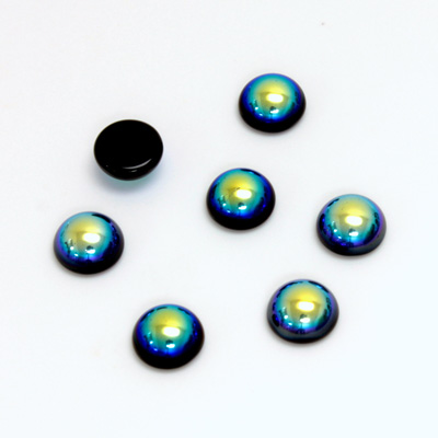 Glass Medium Dome Cabochon - Round 07MM JET AB