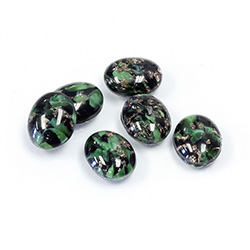 Glass Low Dome Lampwork Cabochon - Oval 10x8MM GREEN OPAL W/ AVENTURINE