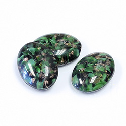 Glass Low Dome Lampwork Cabochon - Oval 18x13MM GREEN OPAL W/ AVENTURINE