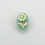 Plastic Cameo - Flower Oval 14x10MM IVORY ON BLUE