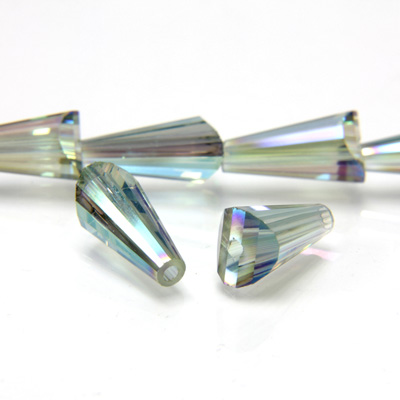 Chinese Cut Crystal Bead - Fancy Cone 12x6MM GREEN TRANSFER COAT