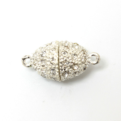 Magnetic Rhinestone Clasp - Oval 19x13MM CRYSTAL SILVER