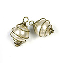 Plastic Bead in Wire Cage with 1 Brass Loop - Pearl Round 14MM WHITE