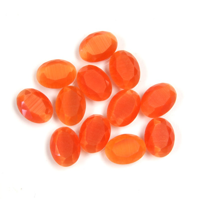 Fiber-Optic Flat Back Stone with Faceted Top and Table - Oval 08x6MM CAT'S EYE ORANGE