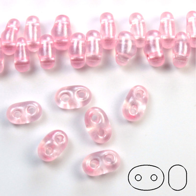 Preciosa Czech Glass 2-Hole Seed Bead - Twin 2.5x5MM CRYST- PearL LT PINK 08198 Strung